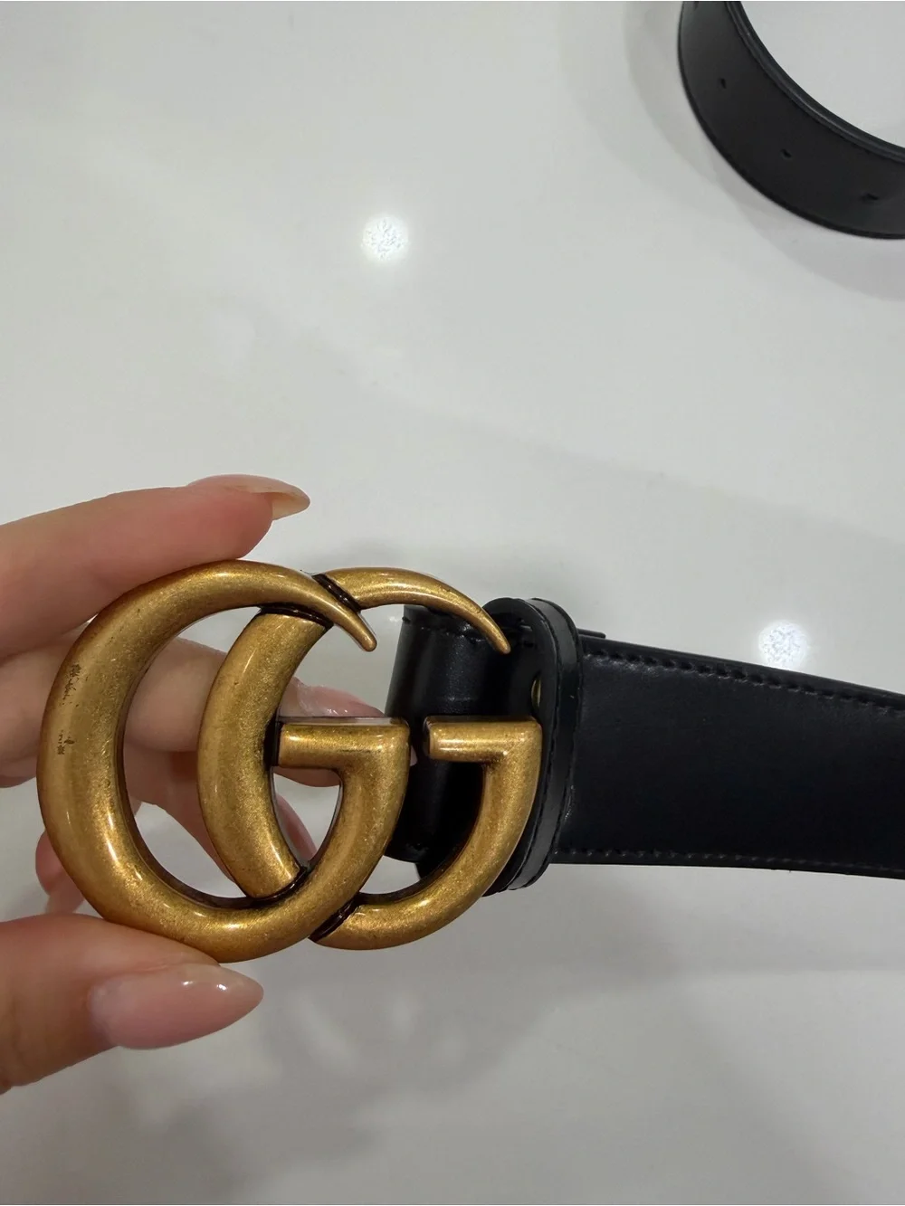Gucci Black Leather Belt with Gold Double G Buckle